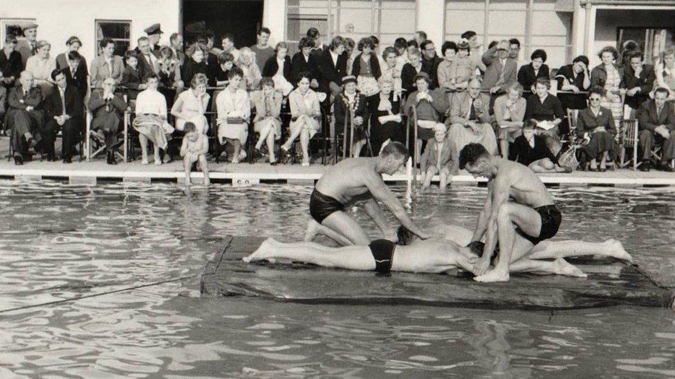 Lifesaving demonstration at Bailey Park Pool