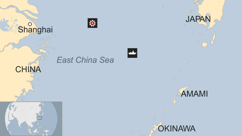 A map showing the initial collision point and approximate location on Saturday morning