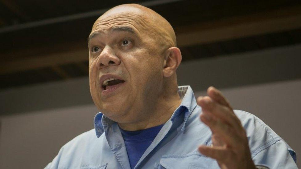 Democratic Unity Roundtable general secretary Jesus Torrealba speaks during a press conference in Caracas on 29 December 20