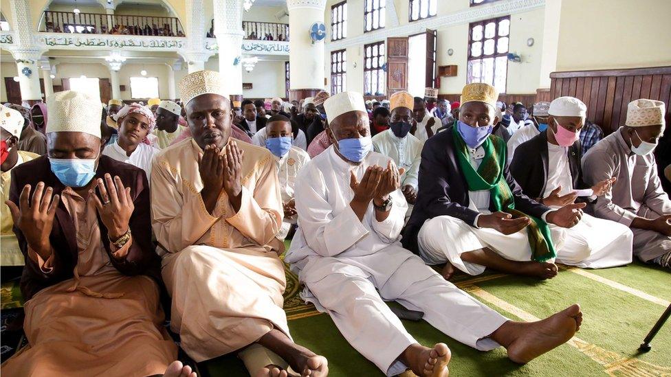 Worshippers in the Gaddafi mosque in Tanzania's capital Dodoma