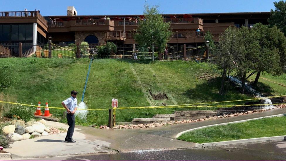 Tire tracks showing the direction taken by a car before crashing into a pool - 3 July 2017