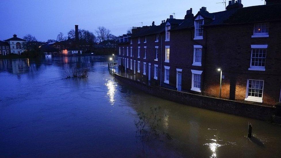 The swollen River Severn in Shrewsbury