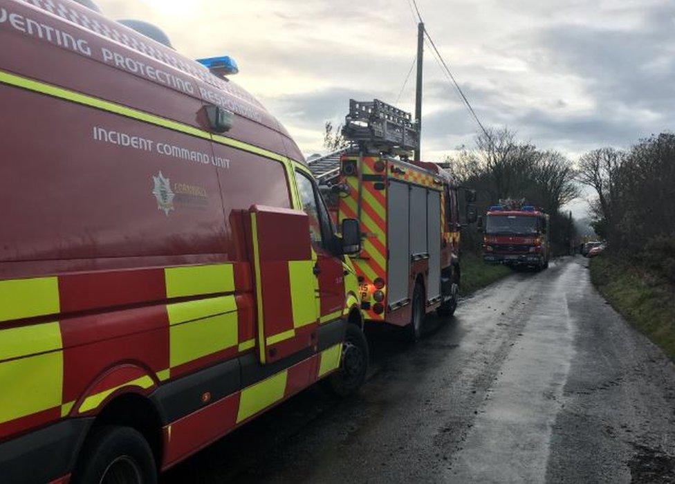 Fire engines near Coverack