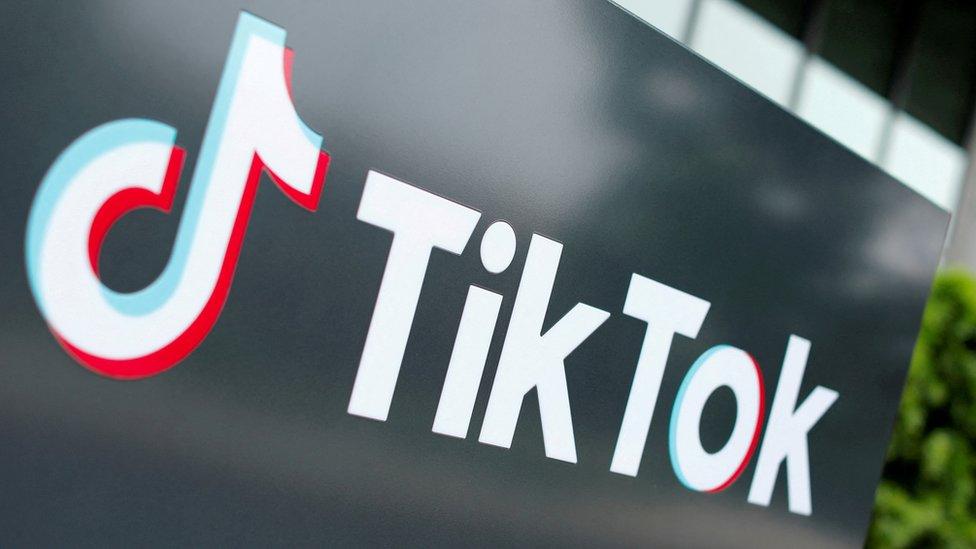 The TikTok logo is pictured outside the company's US head office in California