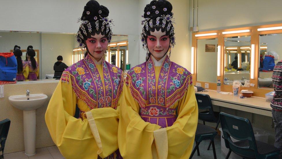 Two Cantonese opera performers backstage in Hong Kong, 21 February 2015