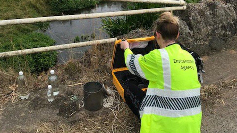 Environment Agency worker testing water samples