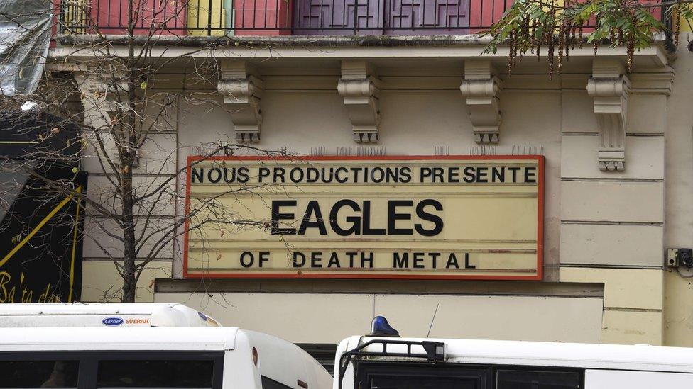 A sign for the Eagles of Death Metal concert