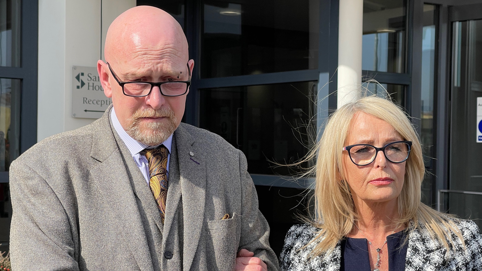 Martin Mckeague with his wife Trisha outside Suffolk Coroner's Court