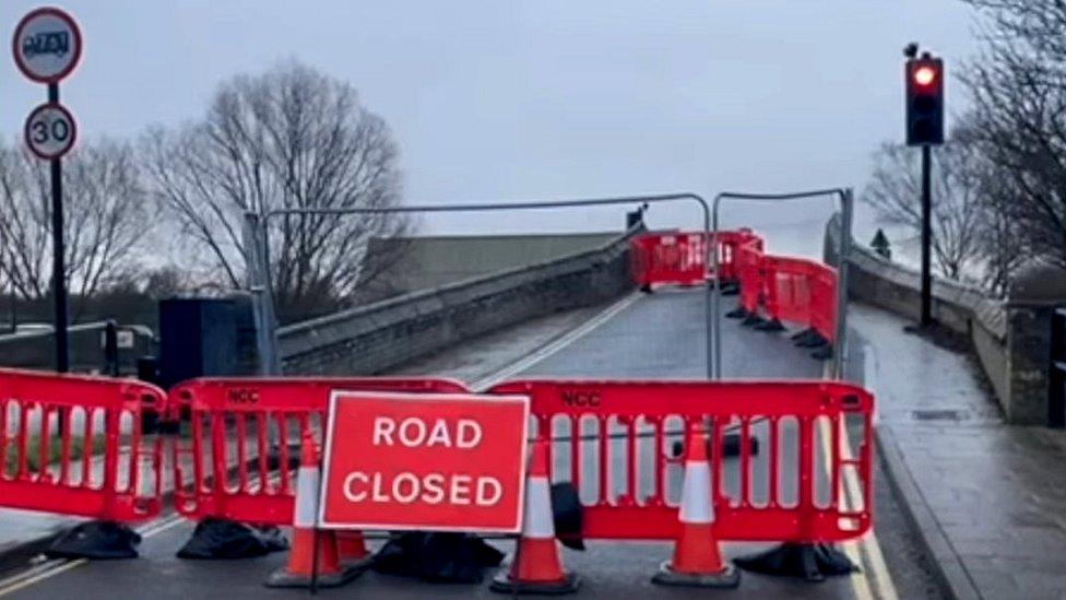 The road closure in place at the bridge in Potter Heigham