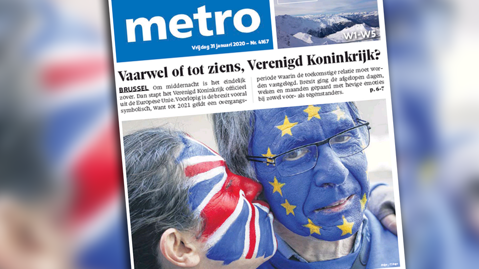 Front page of the Belgian daily Metro