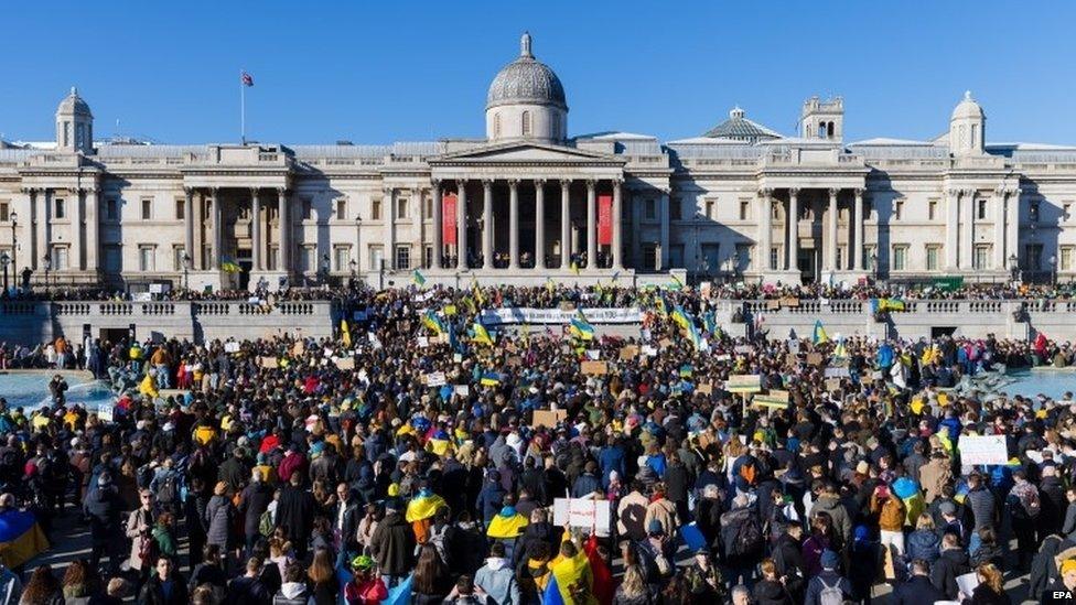 Protest against Russia in Trafalgar Square, London