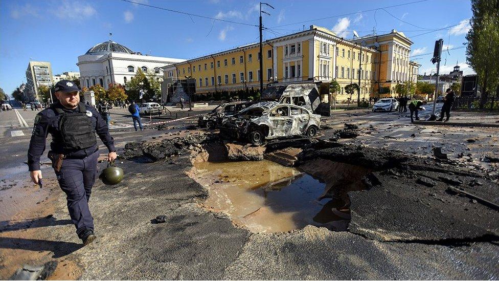 Bomb damage in Kyiv street