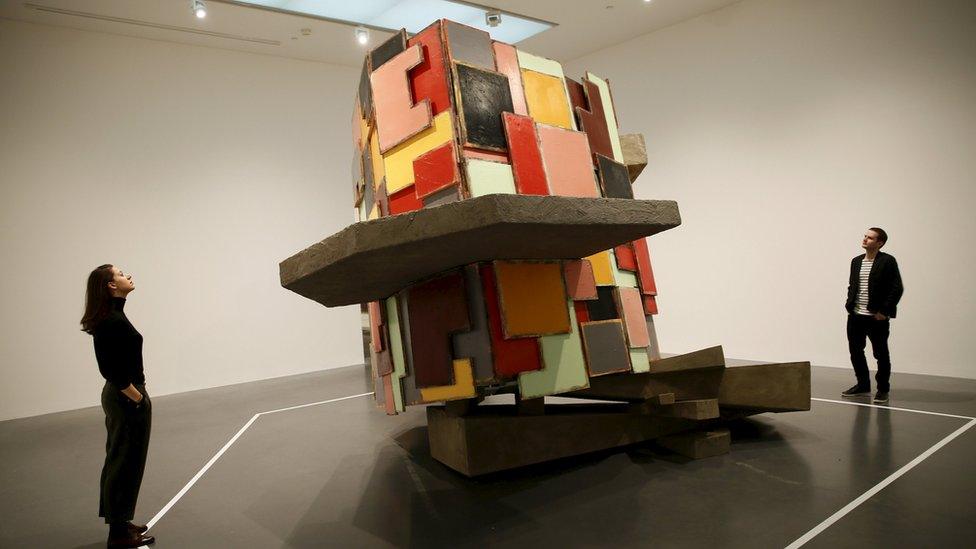 Phyllida Barlow's 'untitled: upturnedhouse' sculpture at Tate Modern in central London, Britain January 14, 2016