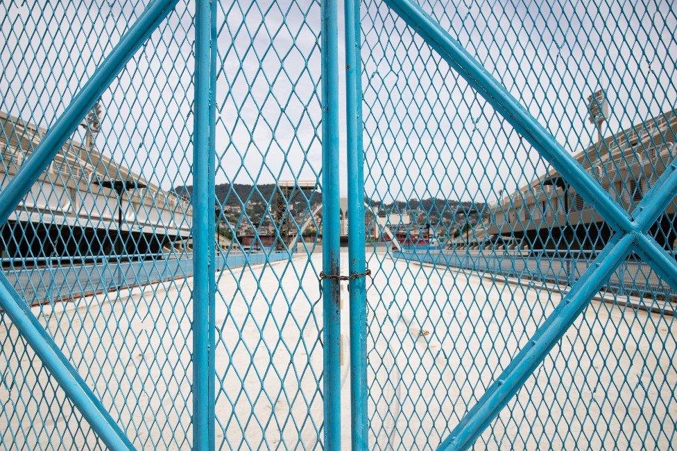 Locked gate at the entrance of the Sambadrome