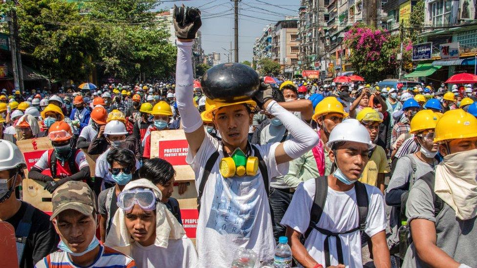 Protestors in Yangon