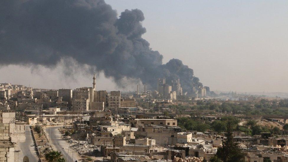 Smoke rises after an Attack in Aleppo