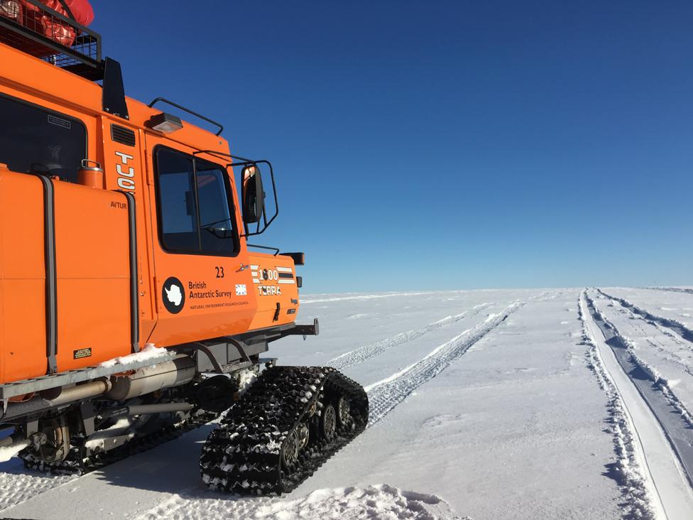 snowcat on the Brunt Ice Shelf