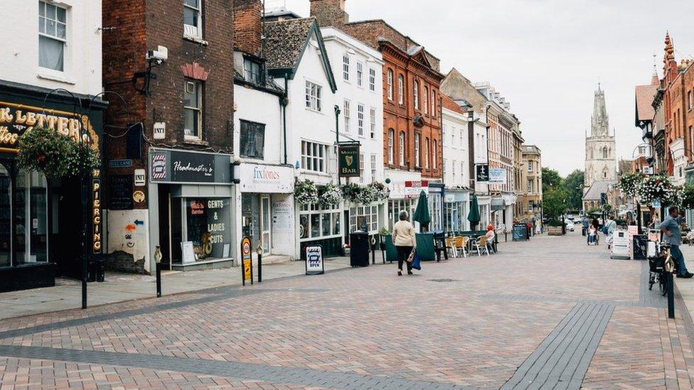 Deserted shopping street in Gloucester