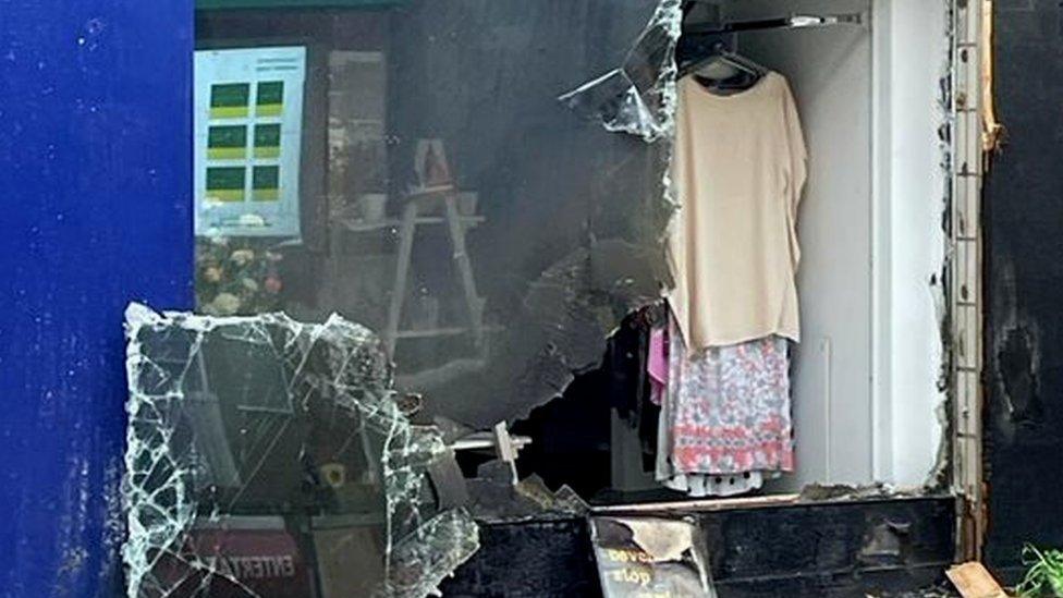 Cancer Research UK's Loughborough store in Market Street after the arson attack