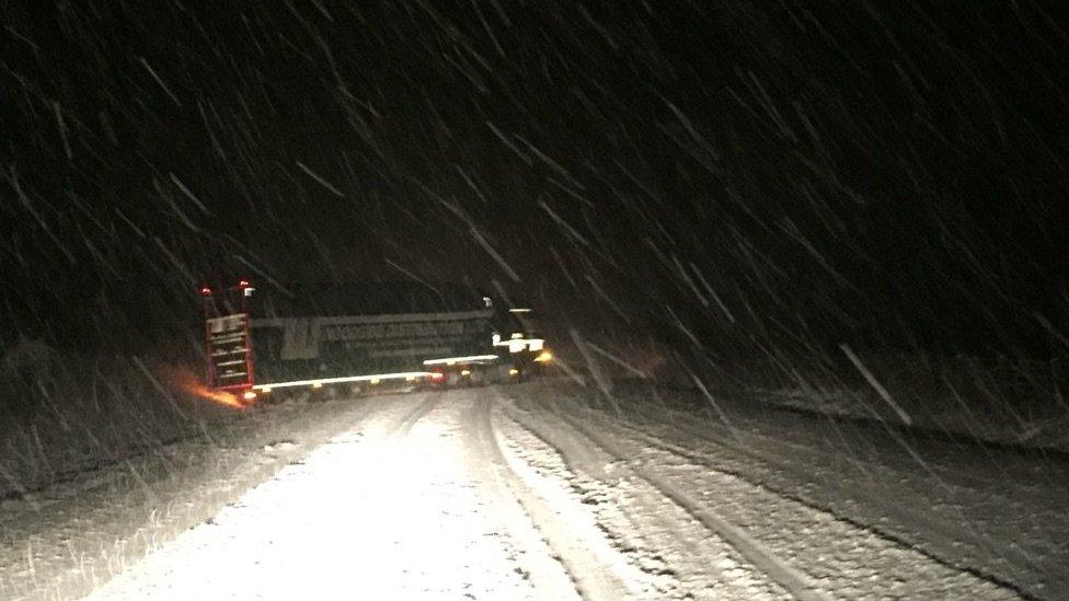 Jack-knifed lorry