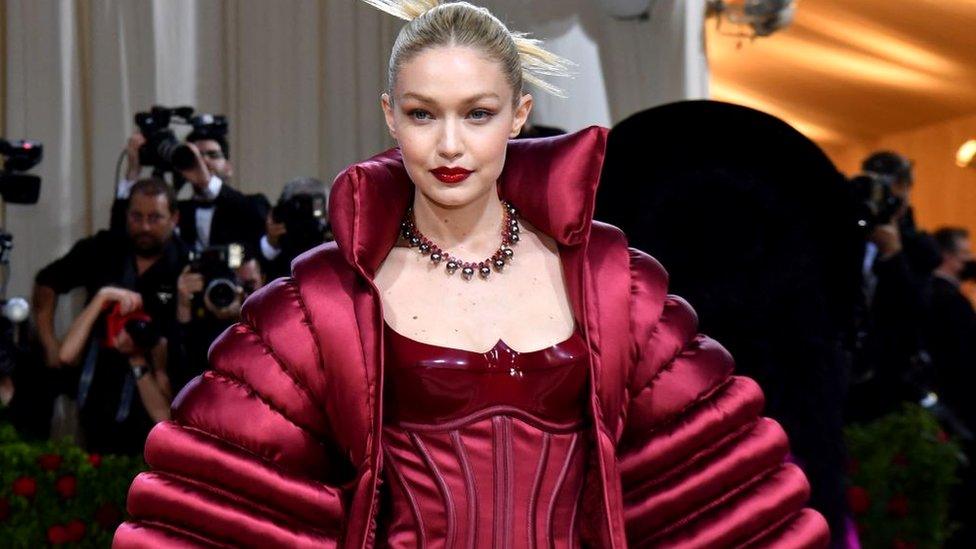 US model Gigi Hadid arrives for the 2022 Met Gala