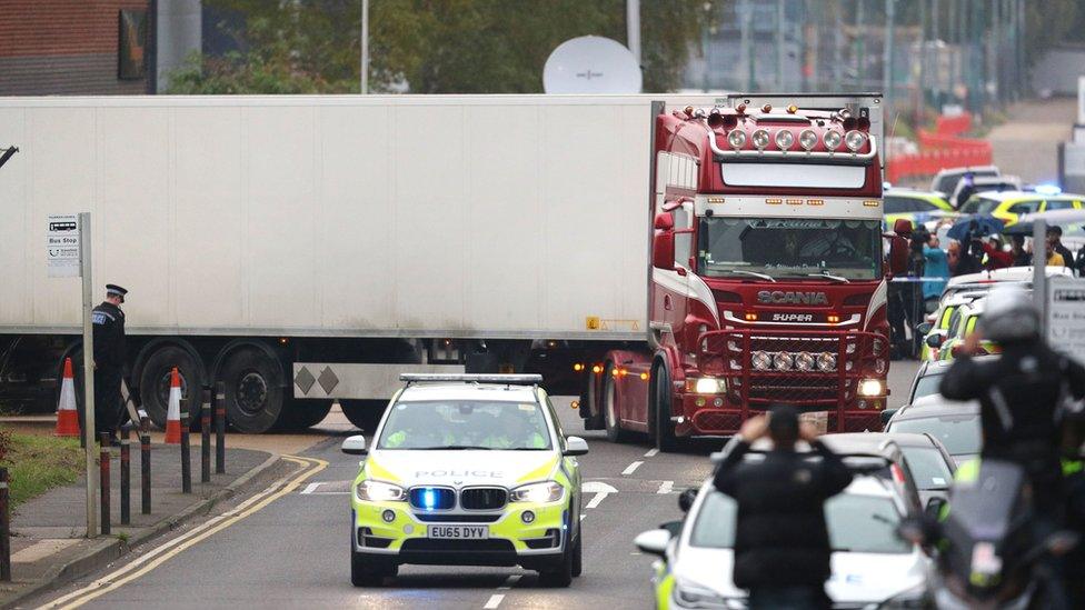 The lorry being moved