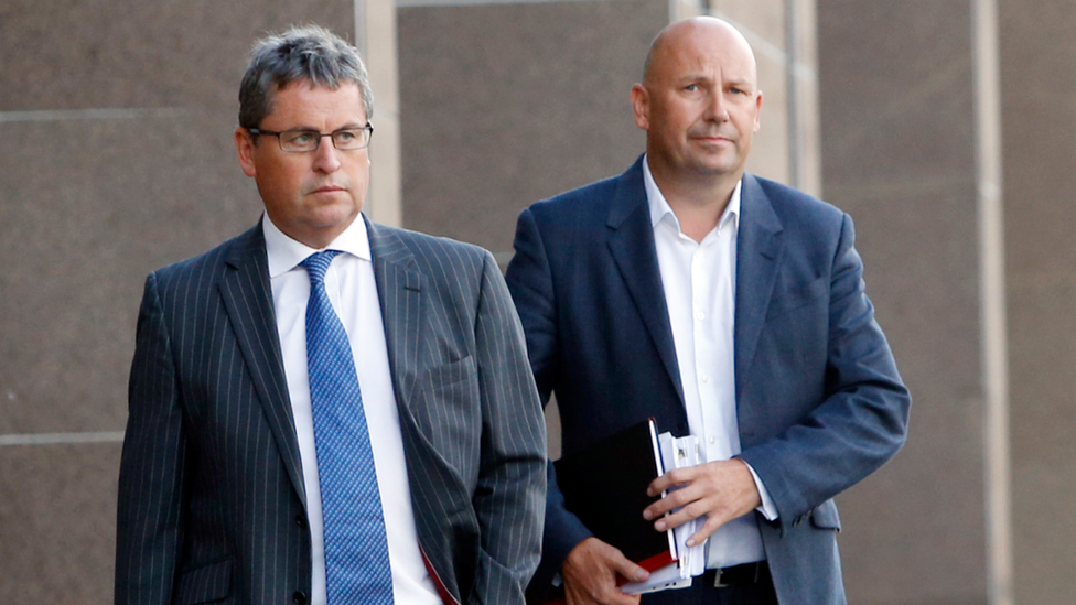 Paul Clark (right) and David Whitehouse (left) leave Glasgow Sheriff Court in 2015