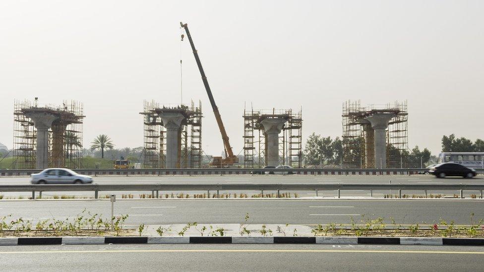 Monorail track construction in Dubai