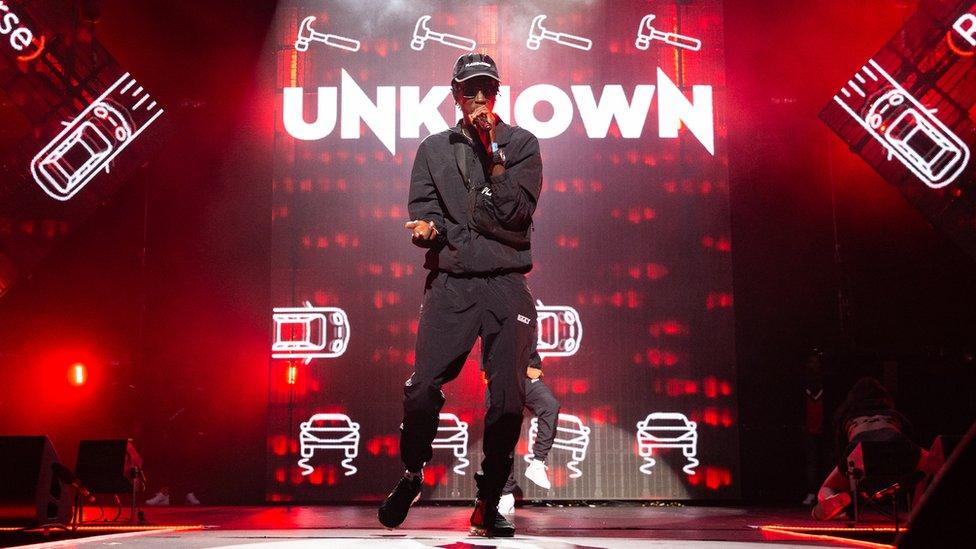 Unknown T performs during Spotify Presents at Alexandra Palace in London,