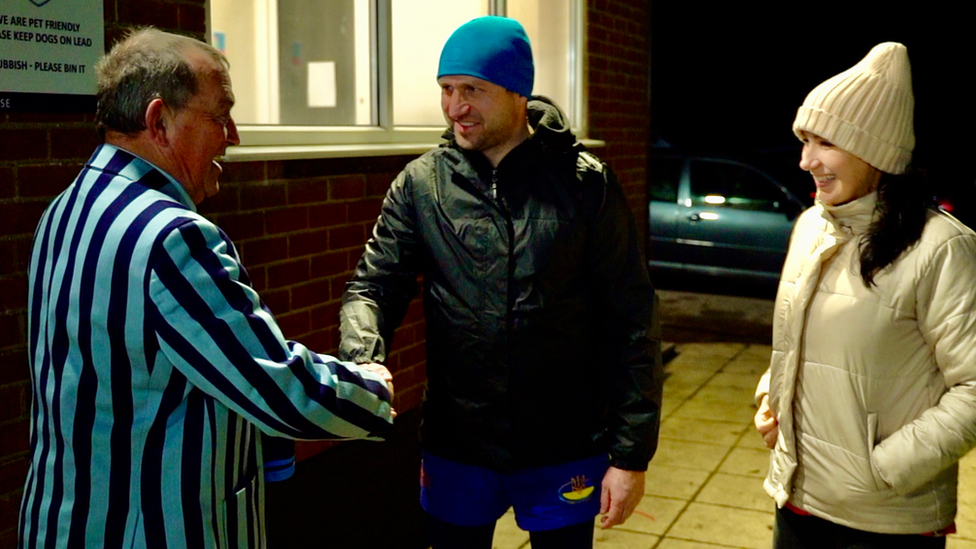 Paul Baker welcomes Vadym Rudyk to St Neots Rugby Club