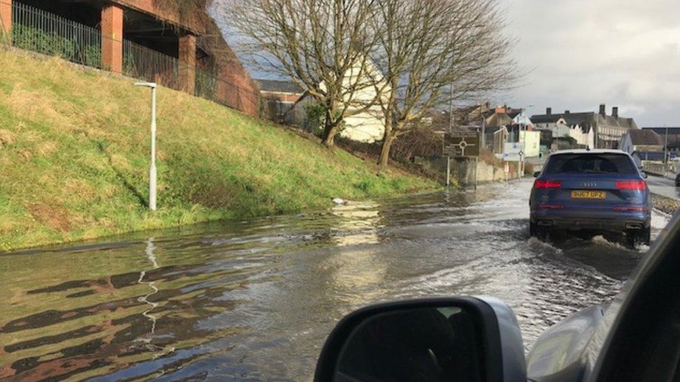 Driving conditions outside Carmarthen town centre