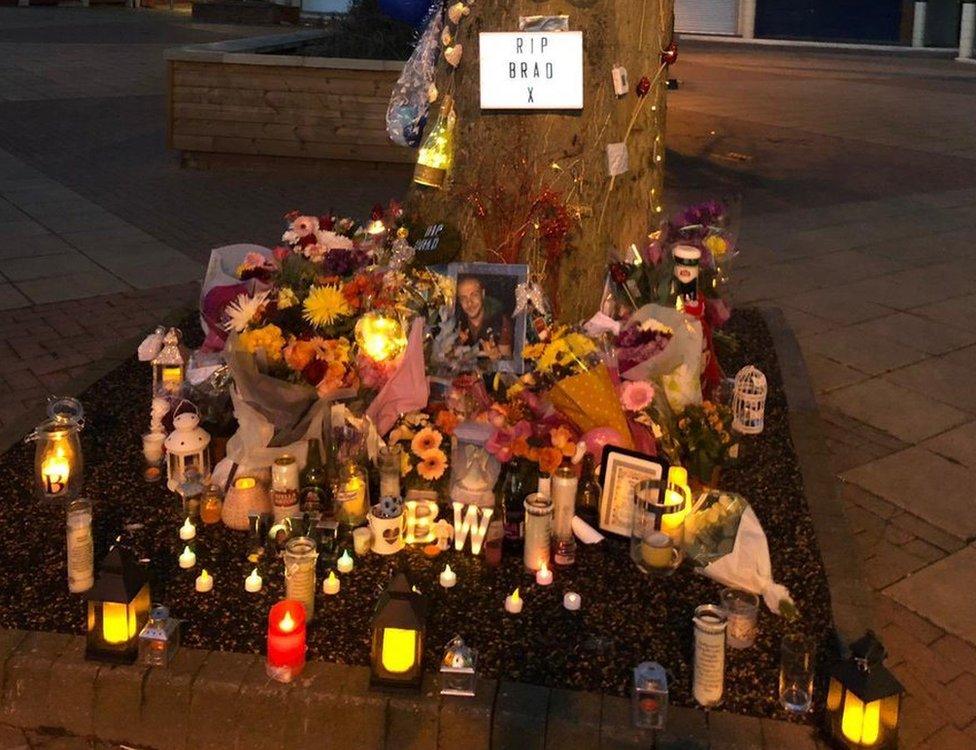 The shrine set up in Bradley Wernham's memory in Harlow