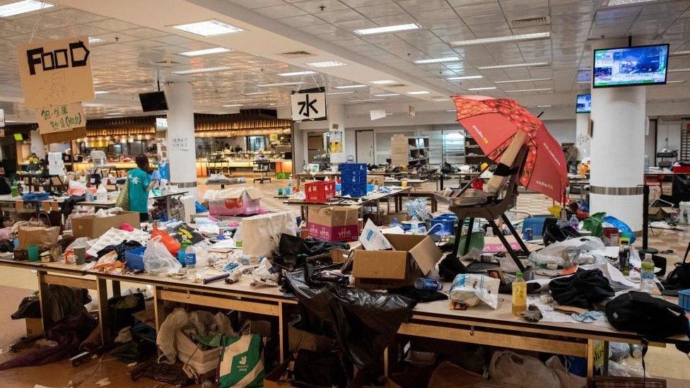 A general view shows a canteen inside the Hong Kong Polytechnic University