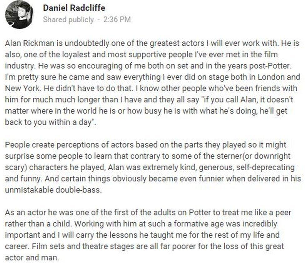 Daniel Radcliffe's message