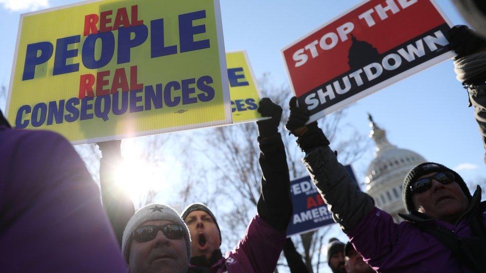 Federal air traffic controller union members protest the partial U.S. federal government shutdown in a rally at the U.S. Capitol in Washington, U.S. January 10, 2019.