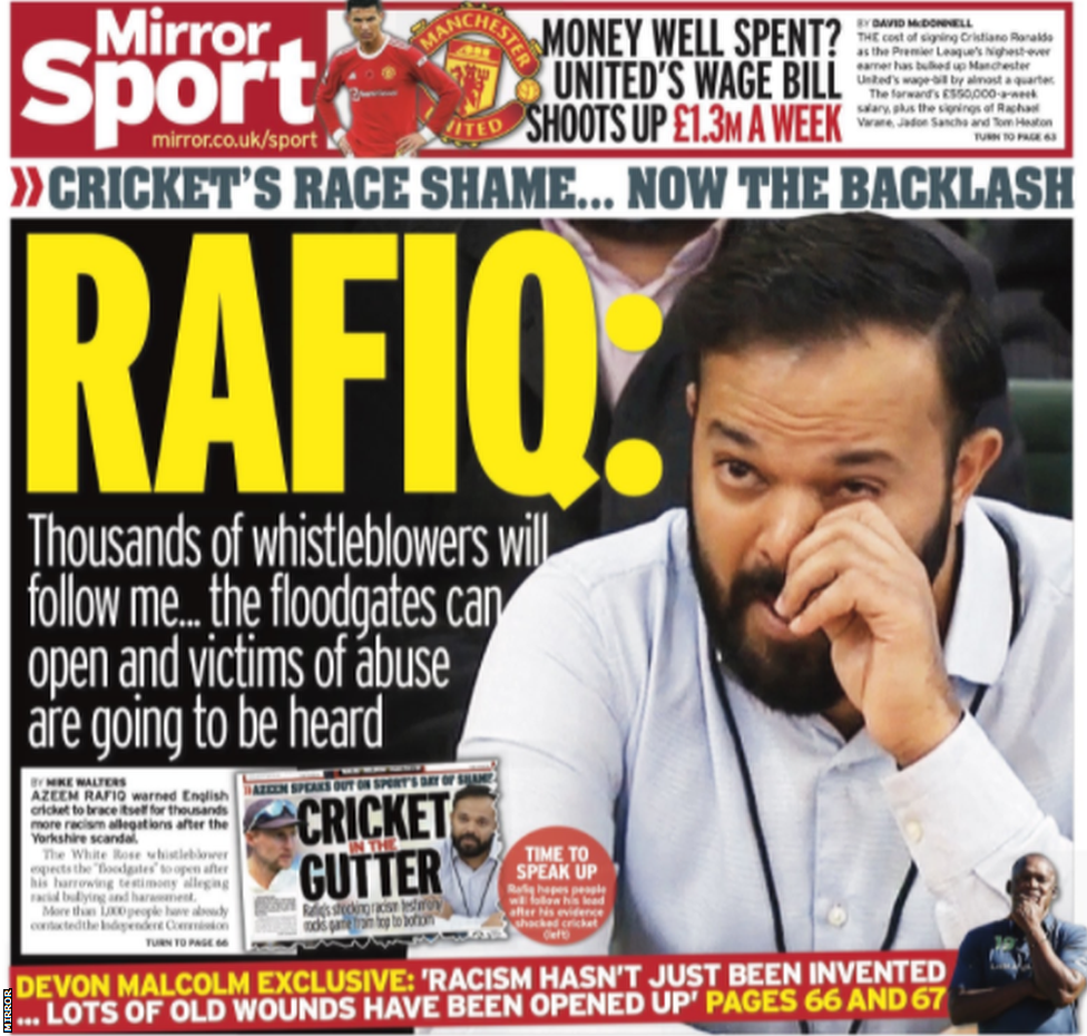 Back page of the Daily Mirror on 18 November 2021