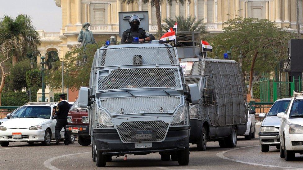 Egyptian police deployed in Cairo's Tahrir Square on 25 January 2016