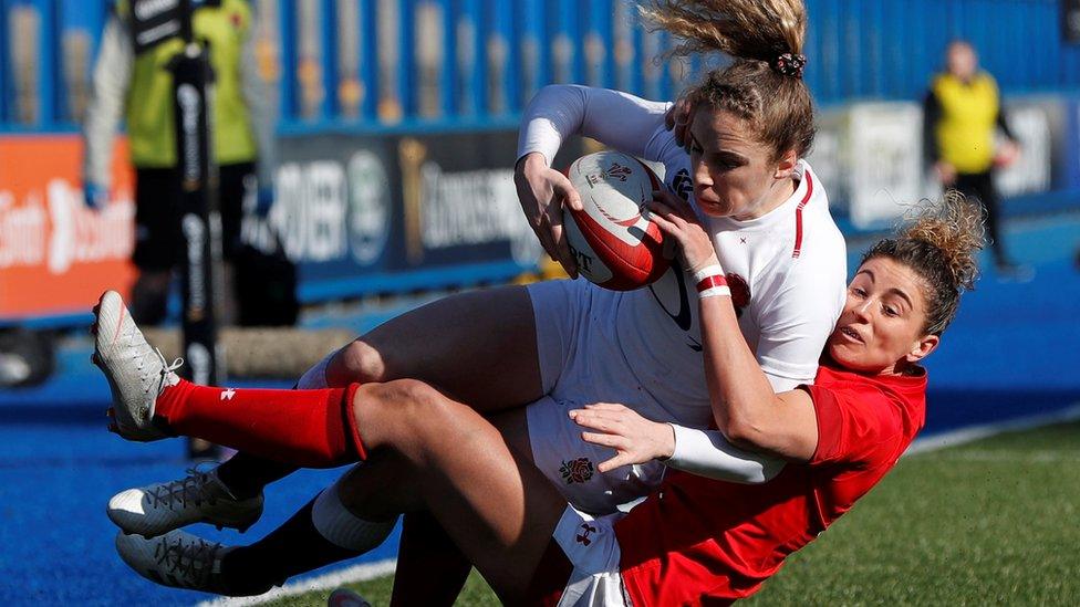 England's Abigail Dow in action with Wales' Jess Kavanagh