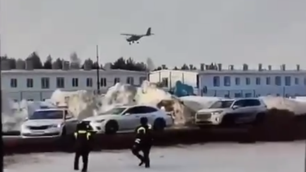 A light aircraft descends onto a building in Yelabuga