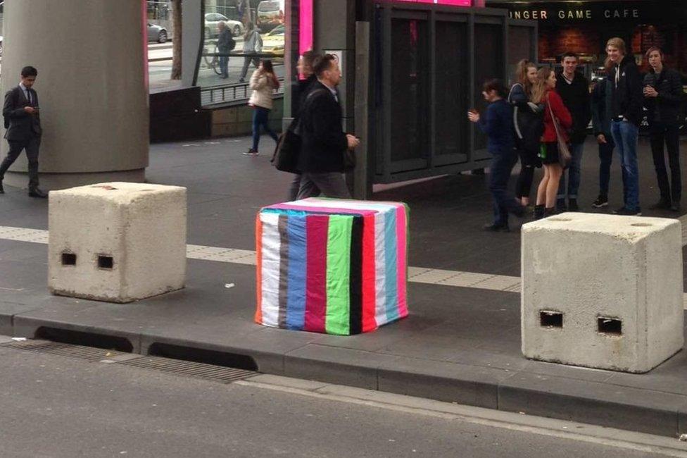 Concrete bollards outside Melbourne's Southern Cross railway station