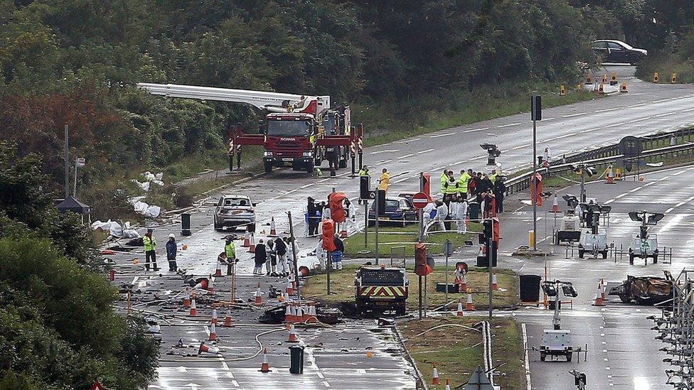 Emergency services working on the A27 in the aftermath of the disaster