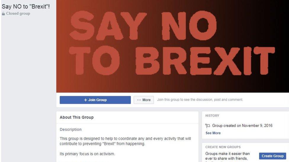 screenshot of "Say no to Brexit" group