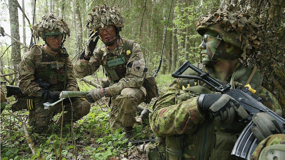 British and Estonia troops in Nato's Spring Storm exercise in May 2016