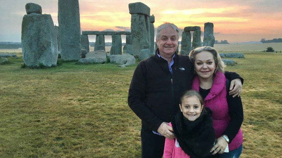 Richard Kingston with wife Mariya and daughter Anna Marie seen at Stonehenge