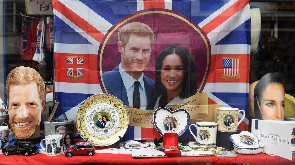 Royal wedding merchandise on sale at a store in Windsor