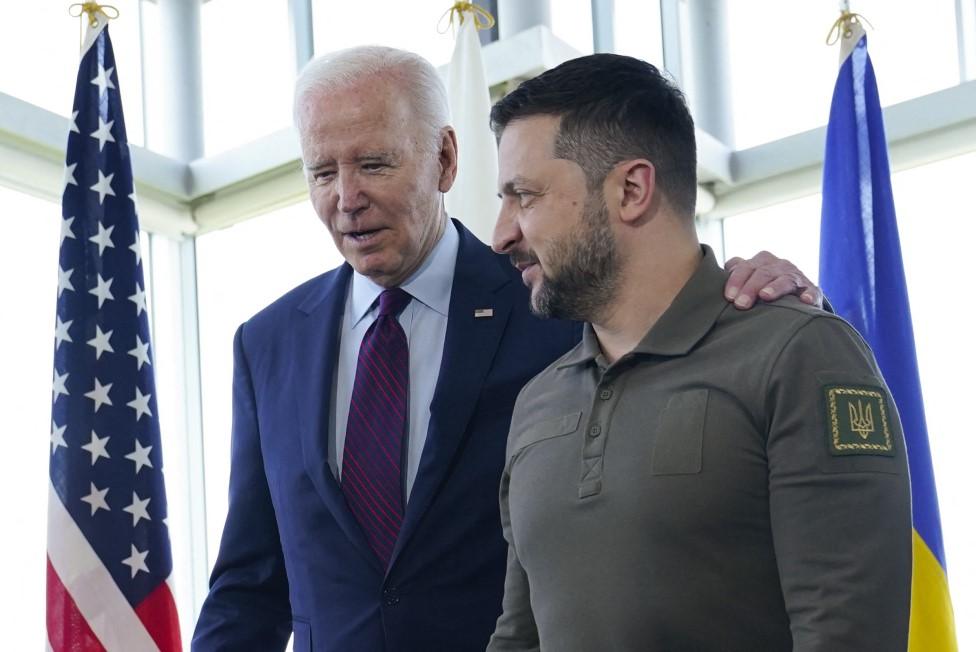 Presidents Biden and Zelensky during the G7 summit in Hiroshima in May