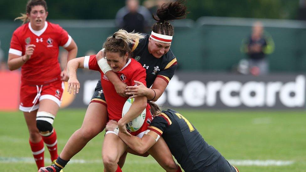 Wales-rugby-players-battle-Canada-in-the-2017-Women's-World-Cup.