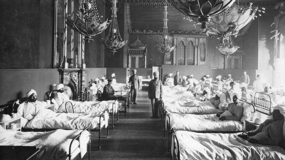 Injured Indian soldiers at Brighton Pavilion in 1915