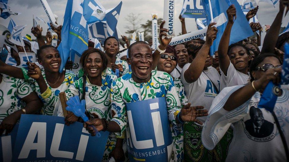 Members of the Gabonese opposition demonstrate in Libreville on July 23, 2016.