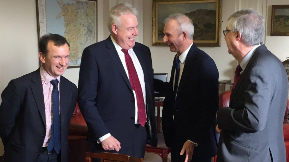 Alun Cairns (far left) with Carwyn Jones (centre left), David Lidington (centre right) and Mark Drakeford (far right)